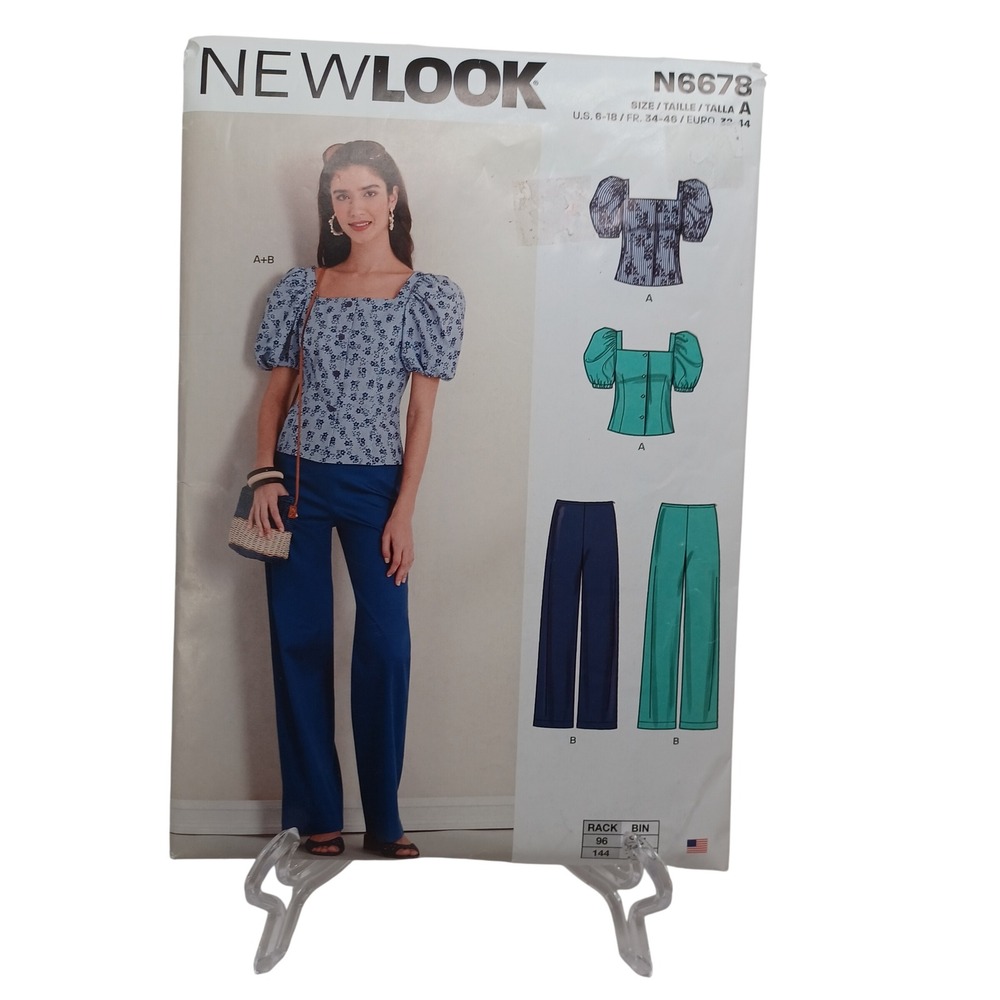 New Look N6678 Sewing Pattern Misses Puff Sleeve Top Wide Leg Pants Size 6-18